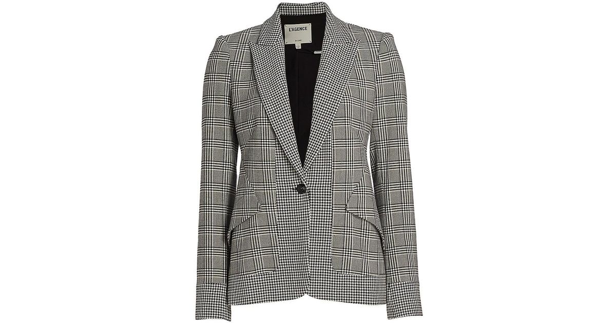 L'Agence Chamberlain Plaid & Houndstooth Blazer in Gray | Lyst