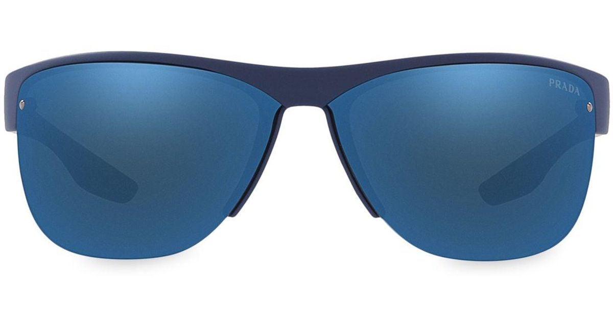 Prada Active 66mm Mirrored Aviator Sunglasses In Blue For Men Lyst 