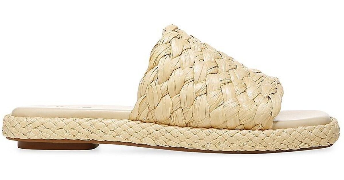 Vince Leather Rumi Woven Raffia Slides in Natural | Lyst