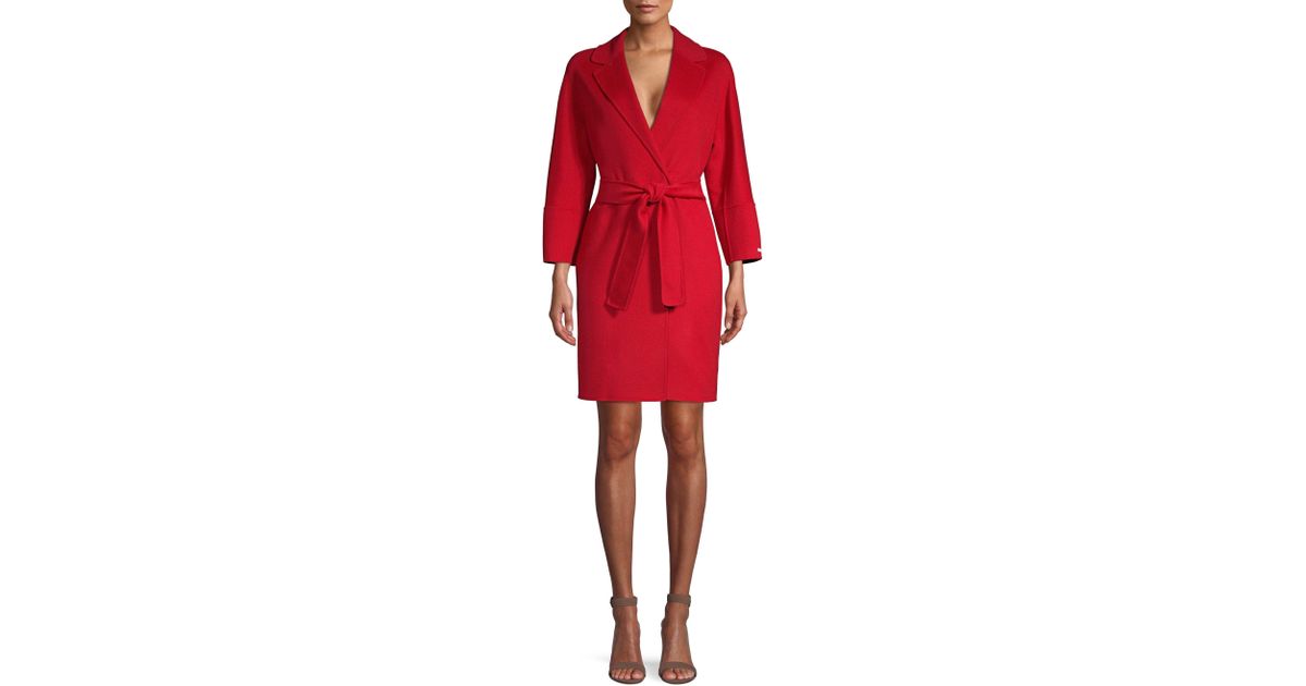 red wool wrap coat