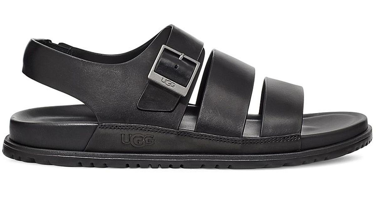 UGG Wainscott Leather Fisherman Sandals in Black Leather (Black) for