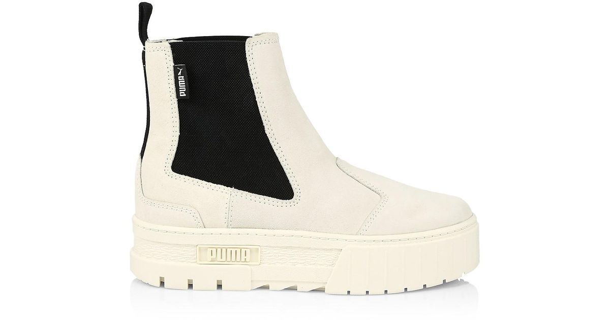 PUMA Mayze Suede Chelsea Boots in White | Lyst