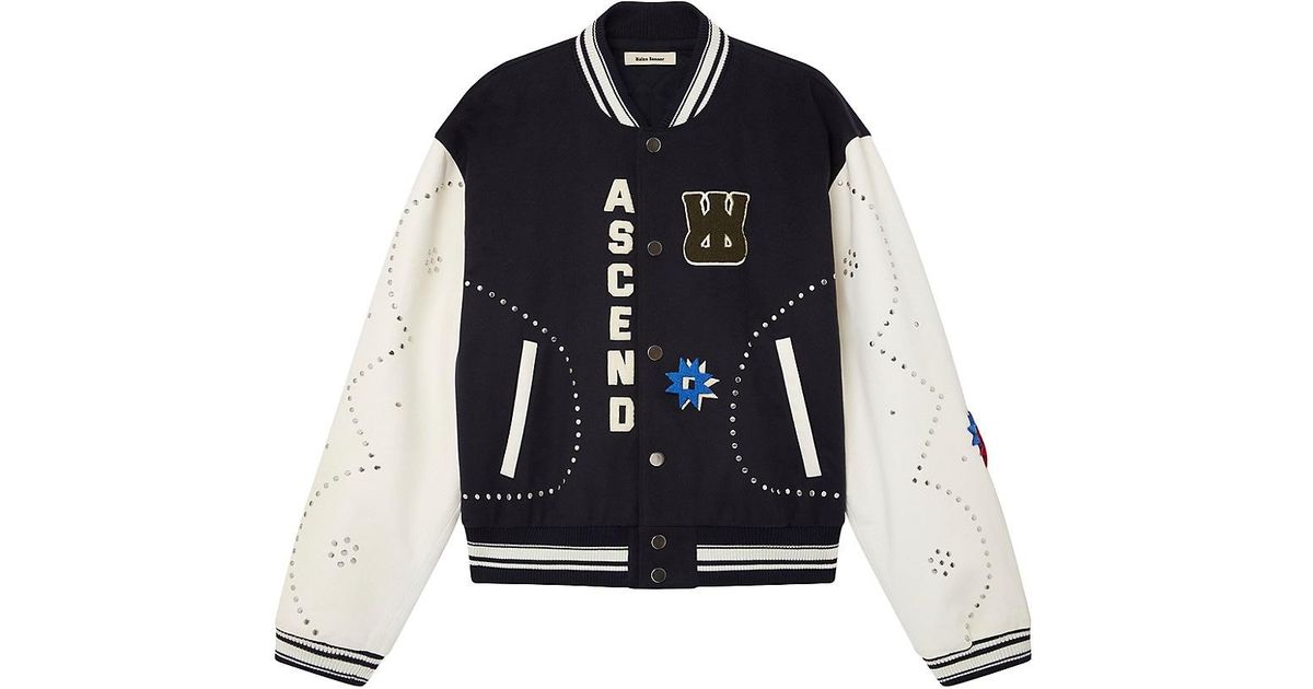 Wales Bonner Ascend Wool Studembellished Varsity Jacket in Blue for