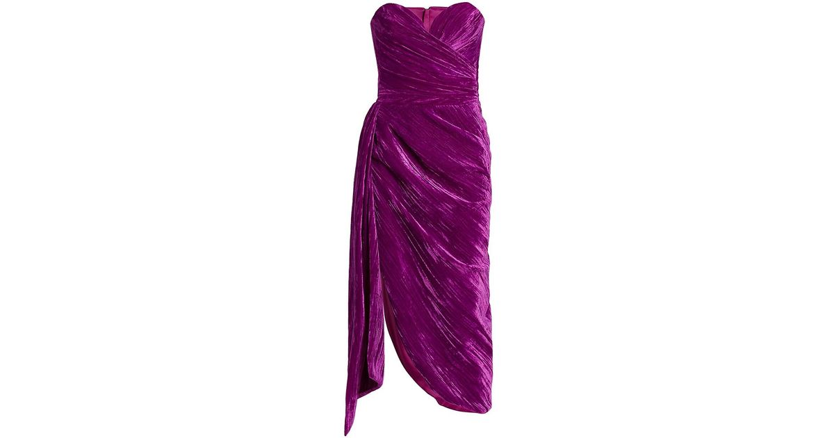Rasario Velvet Strapless Midi-dress in Purple | Lyst