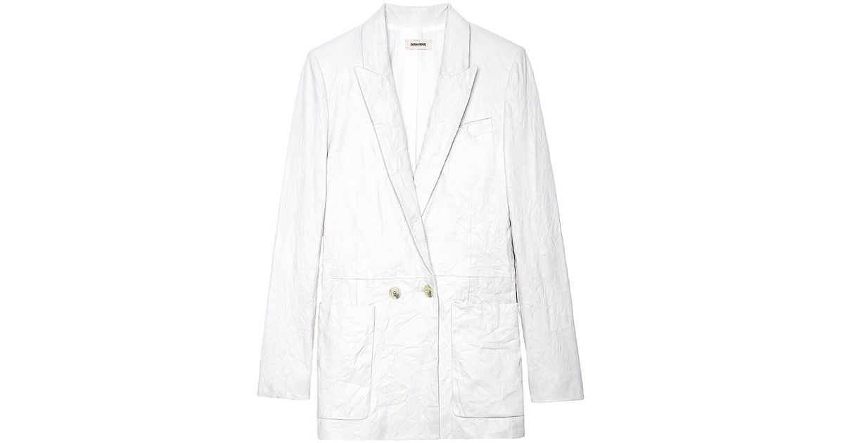 Zadig & Voltaire Visko Crinkle Leather Blazer in White Lyst