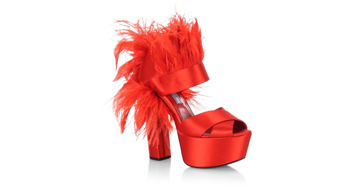 prada heels with feathers