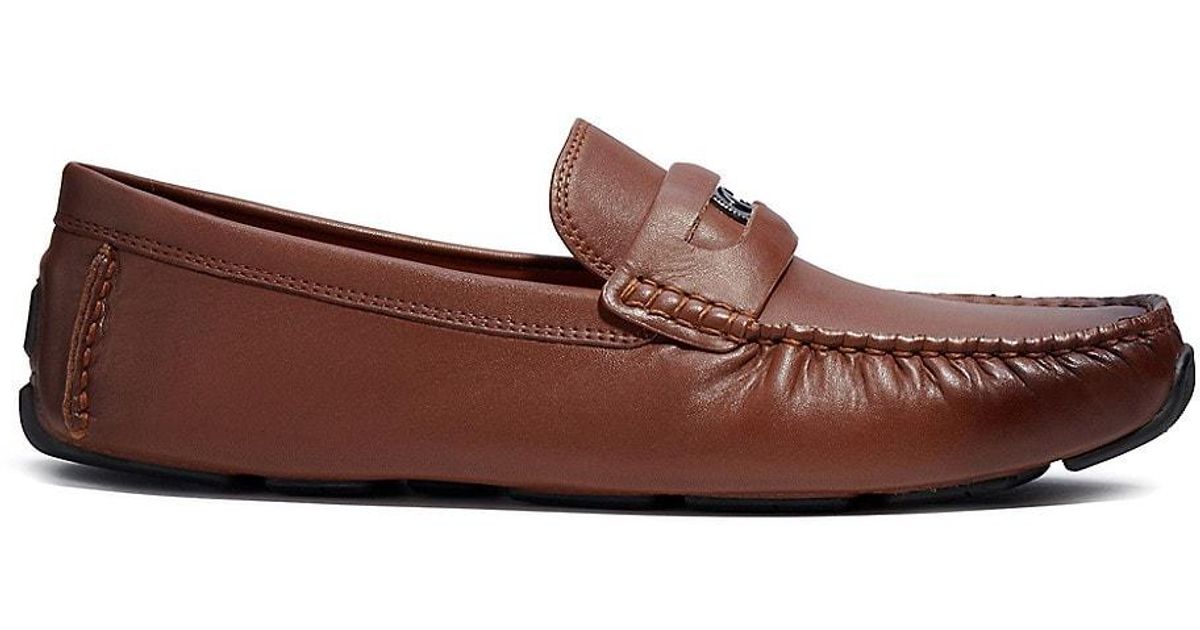 COACH Coin Leather Driving Loafers in Brown for Men | Lyst