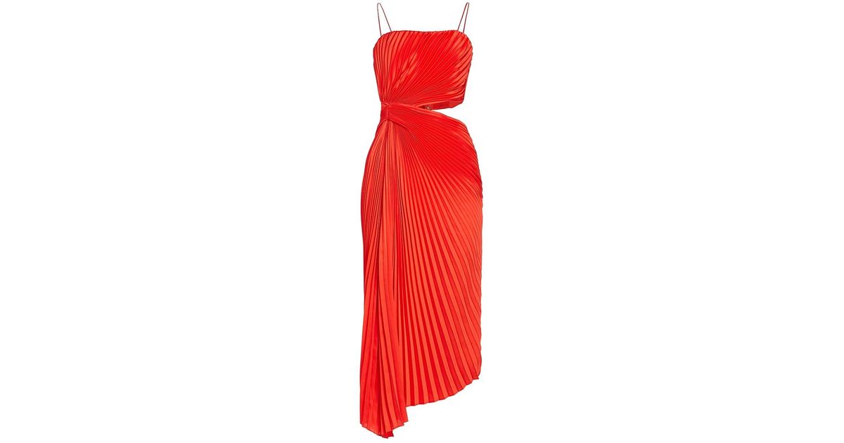 Alice + Olivia Fayeth Pleated Cut-out Midi-dress in Red | Lyst