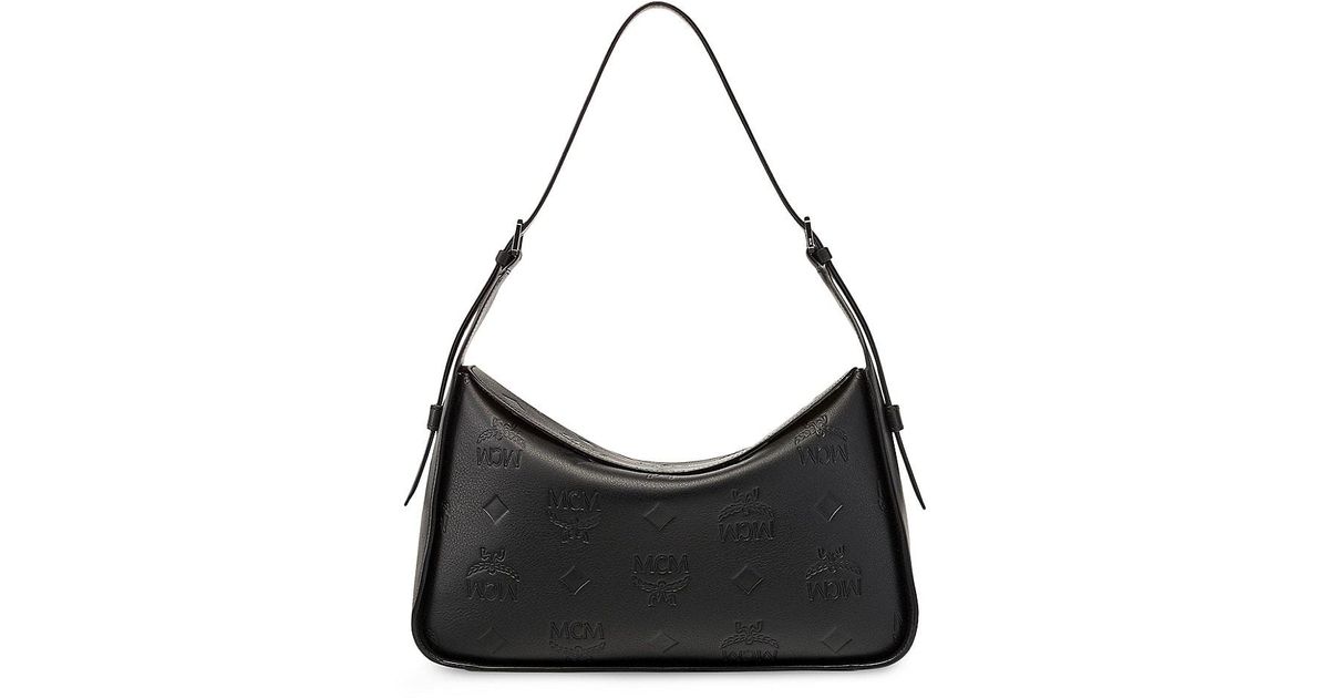MCM Large Aren Monogramembossed Leather Hobo Bag in Black Lyst