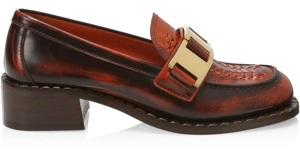 prada block heel leather loafers