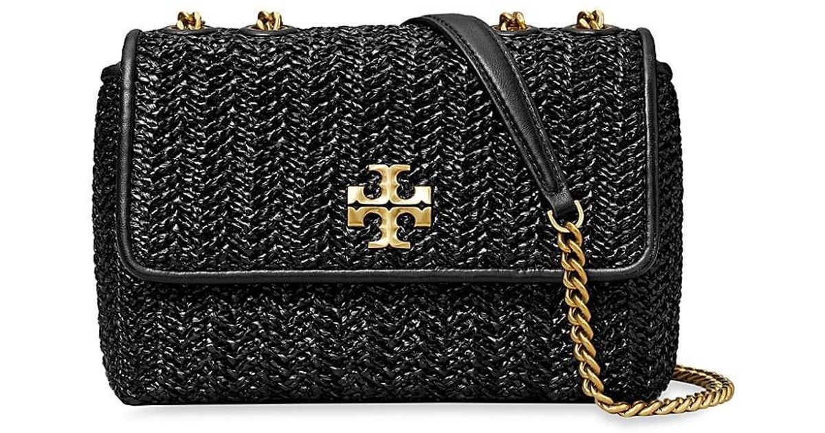 Tory Burch Small Kira Raffia Shoulder Bag in Black Lyst