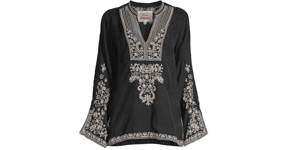 Johnny Was Tempest Embroidered Blouse in Black | Lyst