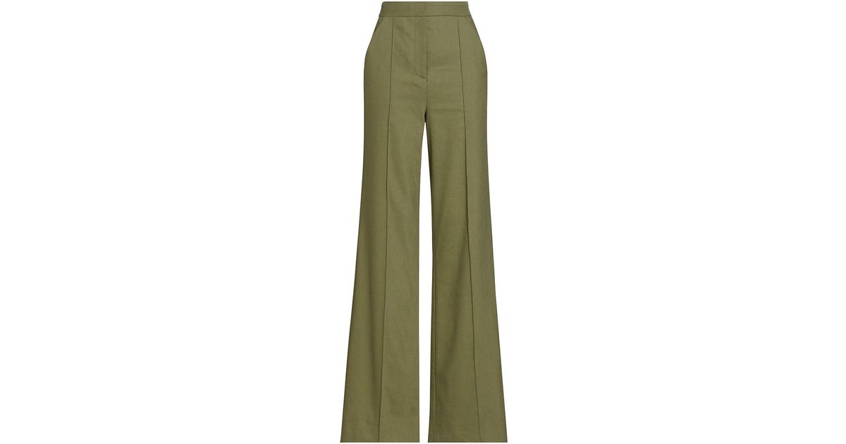 Veronica Beard Noda Linen-blend Straight-leg Pants in Green | Lyst