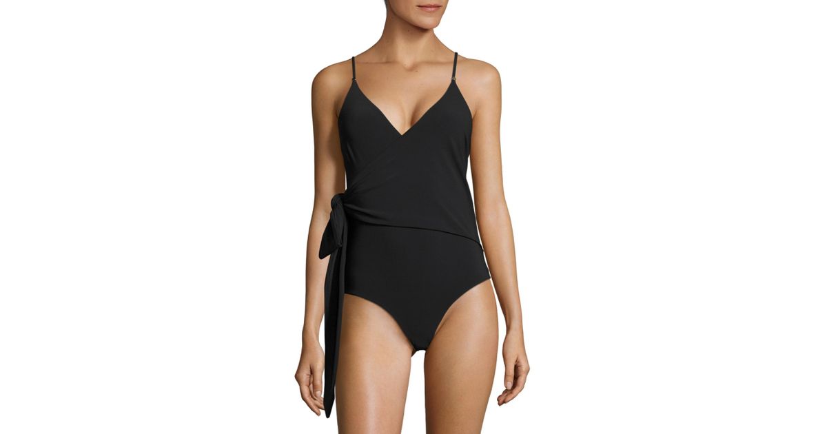 black wrap one piece swimsuit