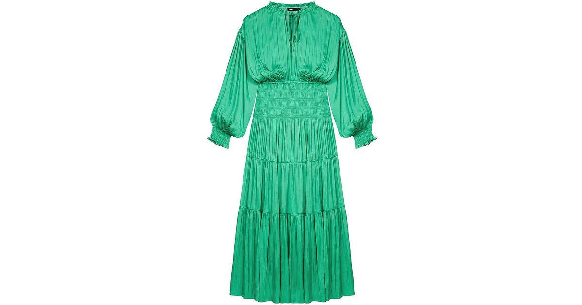 Maje Rovel Tiered Satin Maxi Dress in Green | Lyst