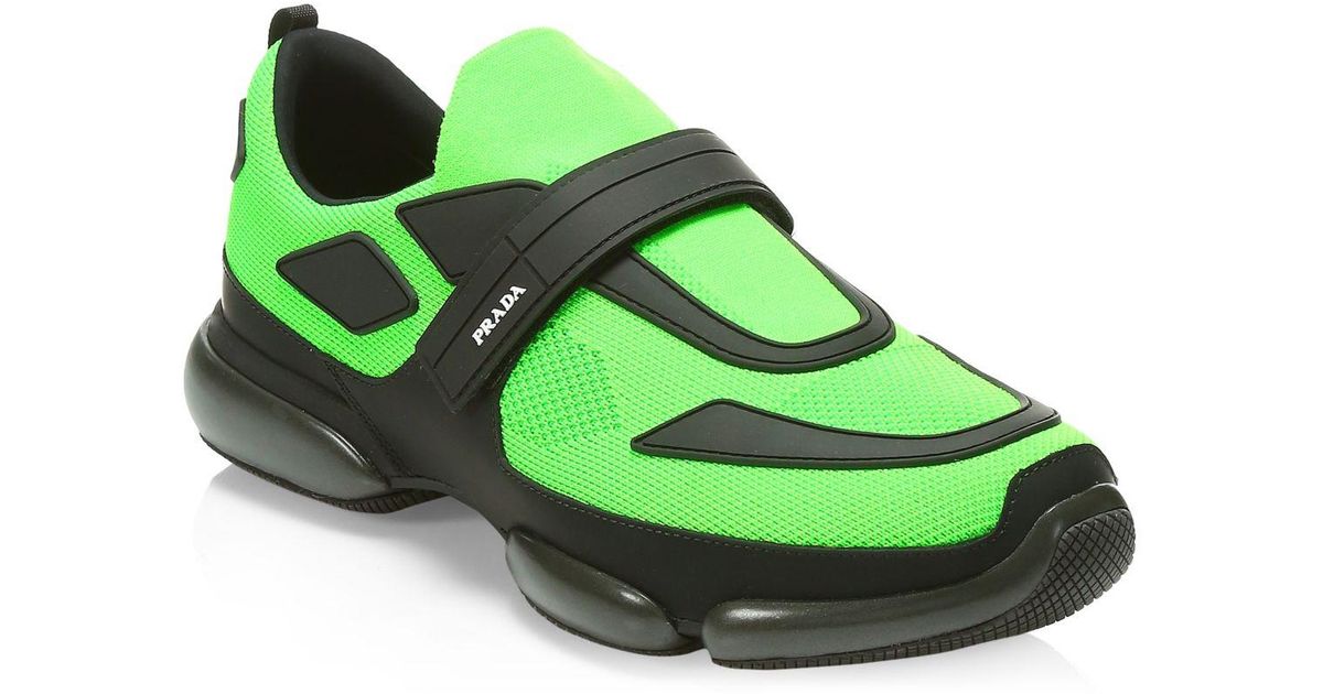 Prada Leather Black And Green Cloudbust Sneakers for Men | Lyst
