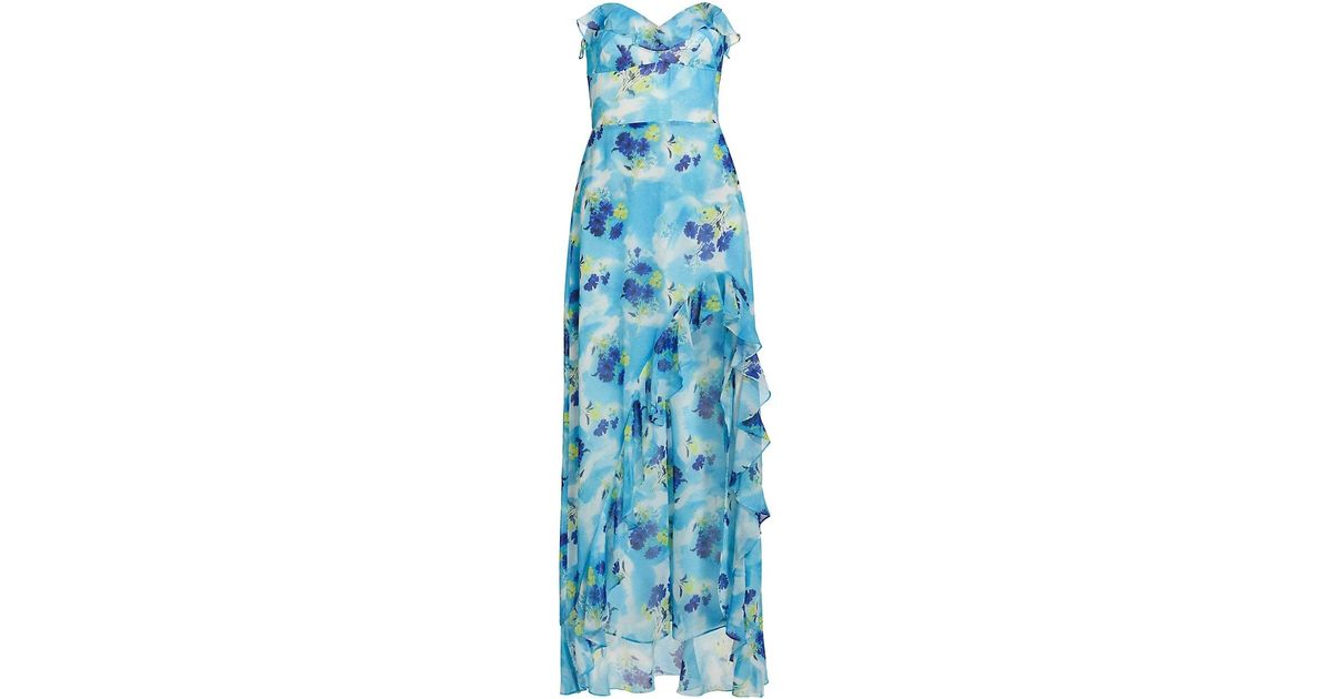 Amanda Uprichard Corinna Floral Strapless Maxi Dress in Blue | Lyst