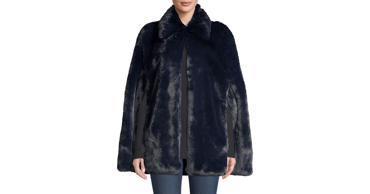 Burberry Allford Faux Fur Cape in Navy (Blue) | Lyst