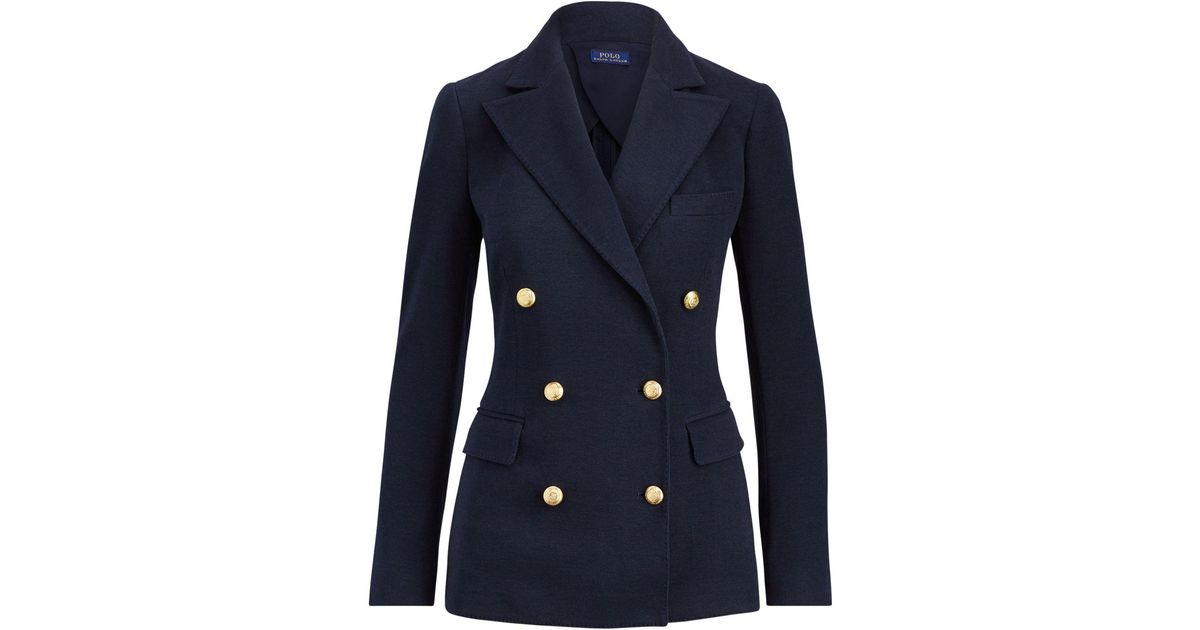 Polo Ralph Lauren Cotton Knit Double-breasted Blazer in Navy (Blue) - Lyst