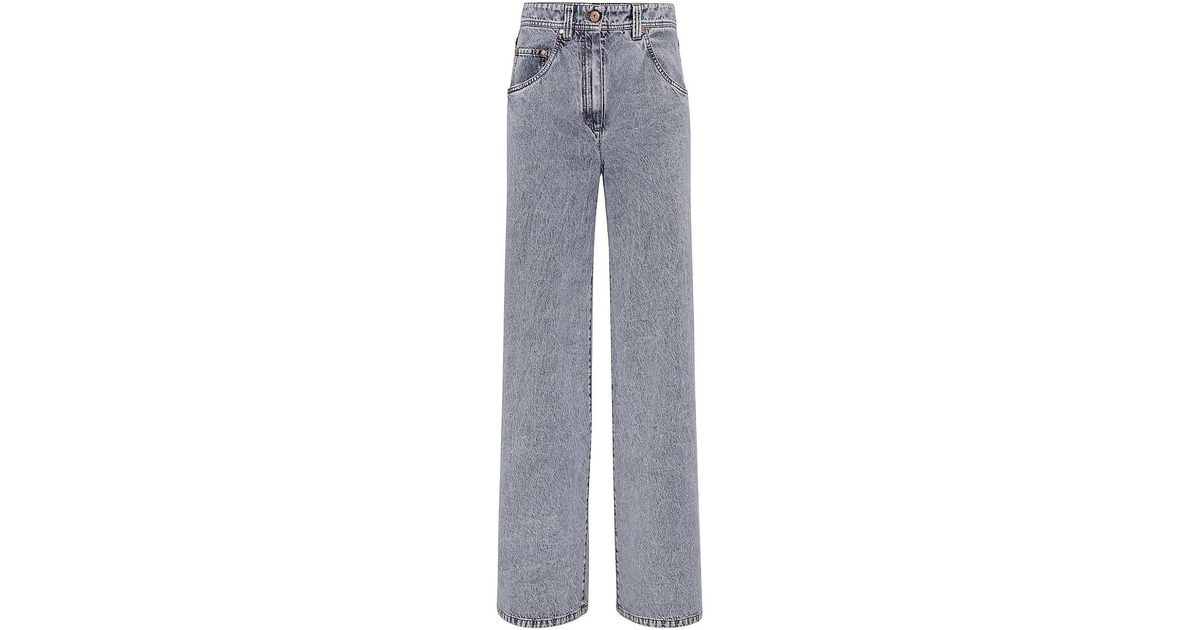 Brunello Cucinelli Classic Denim Baggy Wide Trousers With Shiny Tab in ...