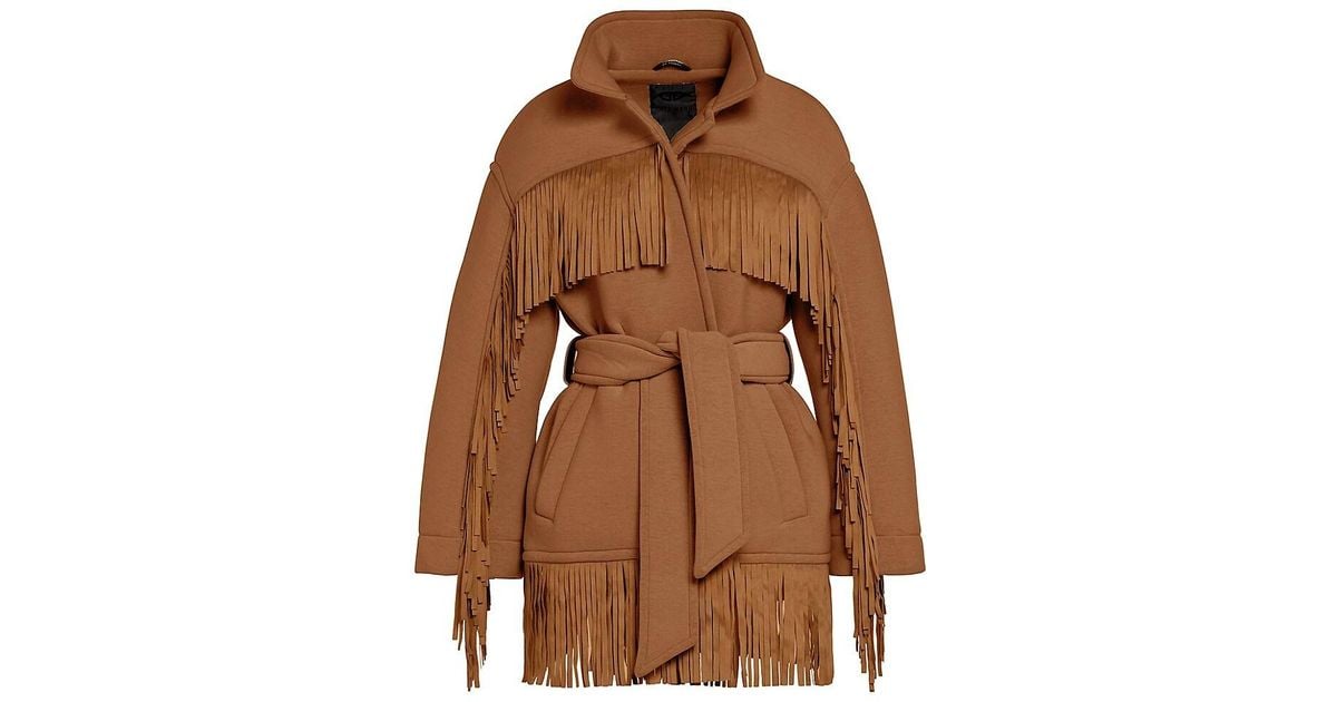 Goldbergh Oversize Belted Fringe Stretch Jacket in Brown Lyst