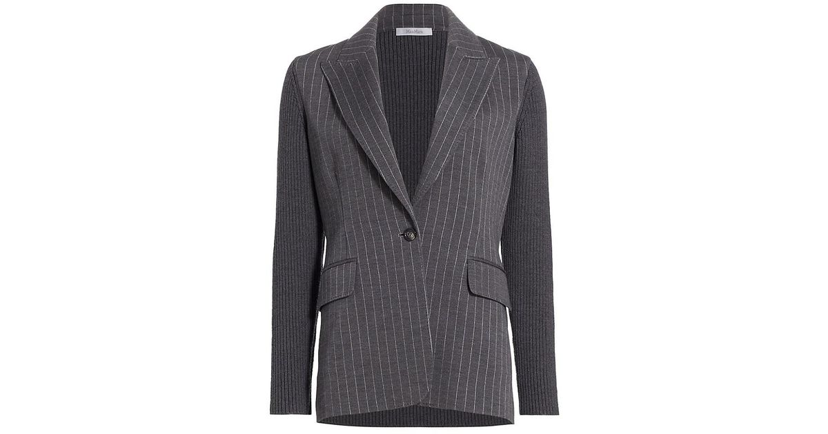 Max Mara Quebec Wool Pinstripe Blazer in Gray | Lyst