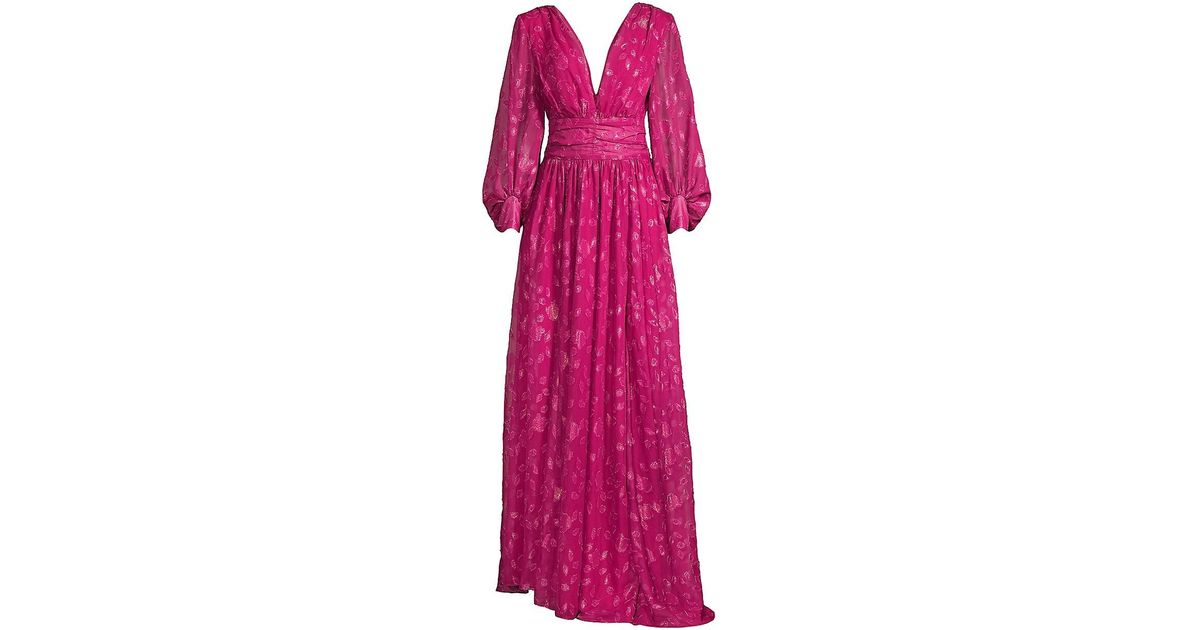ONE33 SOCIAL Synthetic Floral Balloon-sleeve Maxi Dress in Fuchsia (Purple) | Lyst