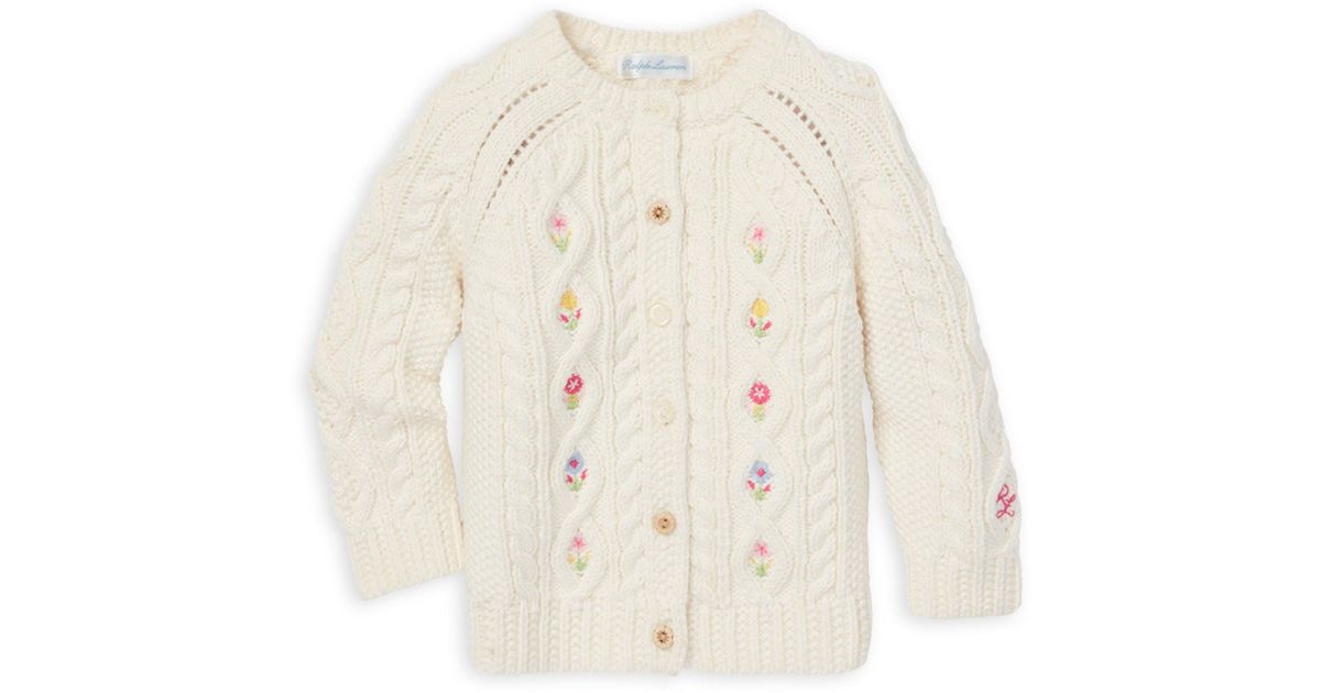 Ralph Lauren Baby Girl's Cableknit Floral Cardigan in Natural Lyst