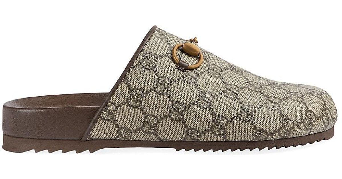 Gucci Sol Monogram Coated Canvas Slides in Brown Lyst