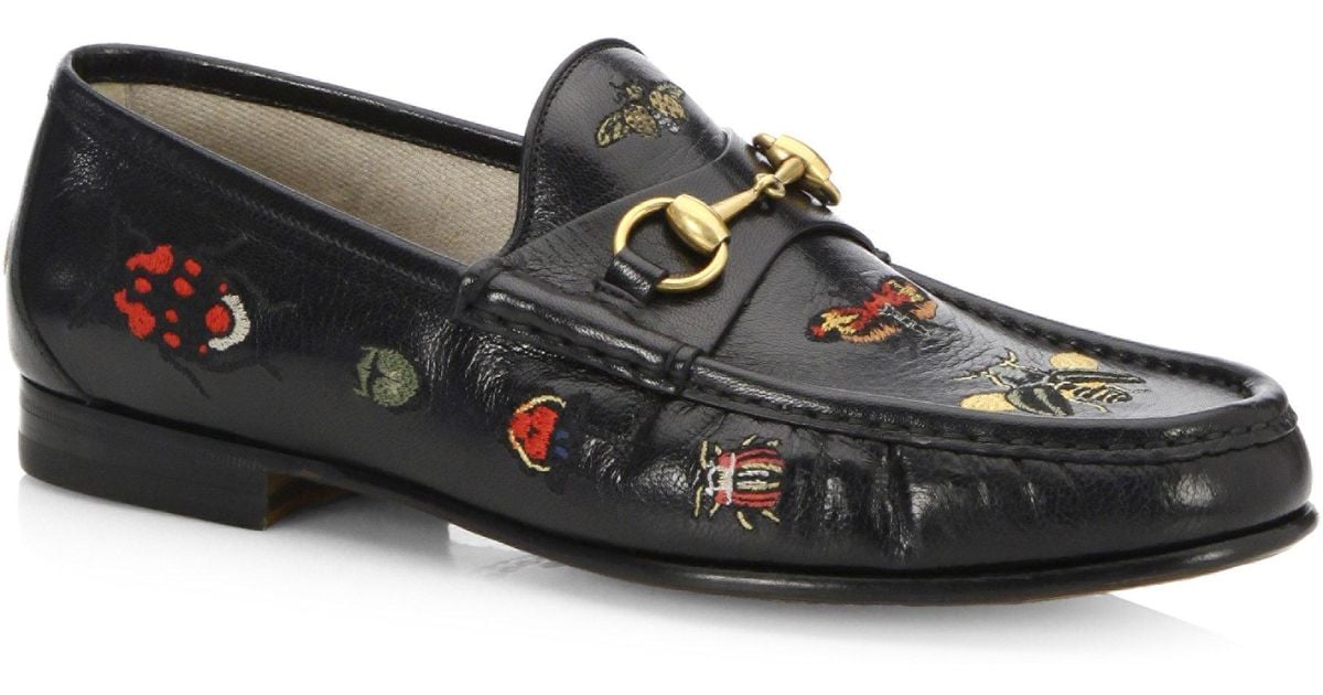 Gucci Roos Insect Motif Leather Moccasinloafers in Black | Lyst