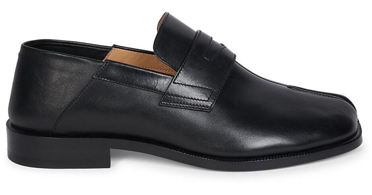 Maison Margiela Tabi Leather Mocassin Loafers in Black | Lyst