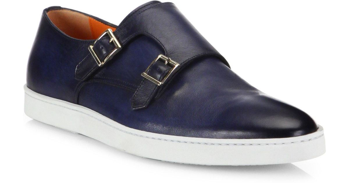 Santoni Fremont Double Monk Strap Leather Sneakers in Blue for Men | Lyst