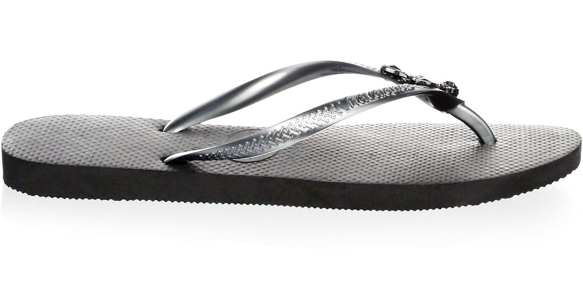 havaianas black crystal flip flops