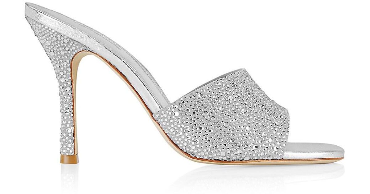 Larroude Colette Suede Leather & Crystal Mules in Silver (Metallic) | Lyst