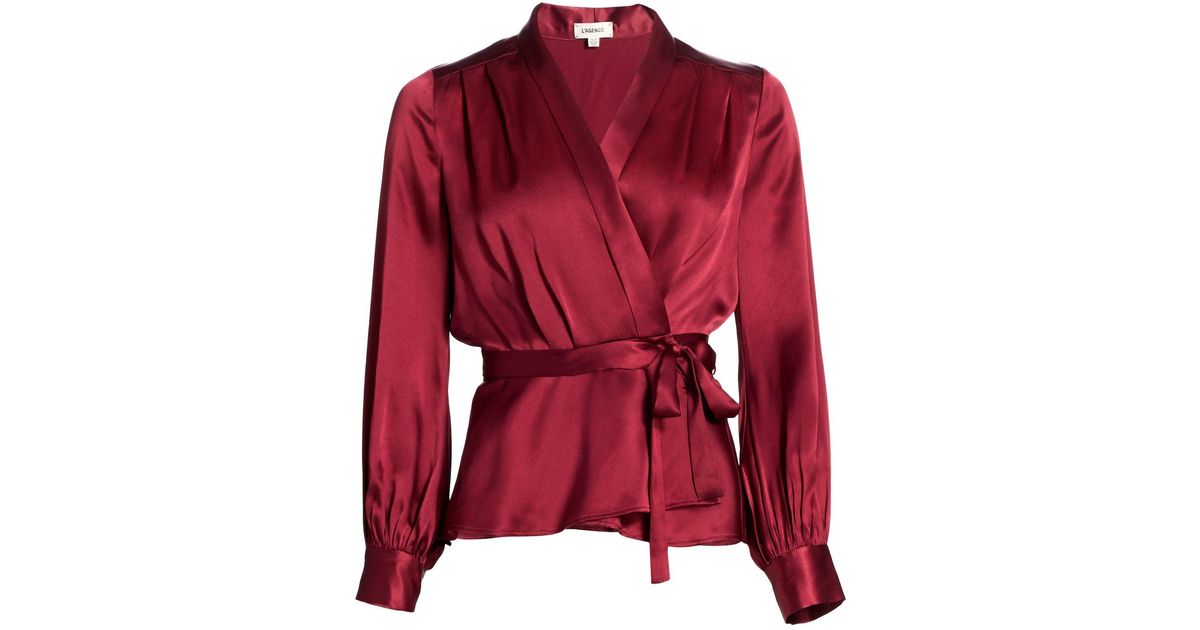 L'Agence Marsden Silk Wrap Top in Red - Lyst