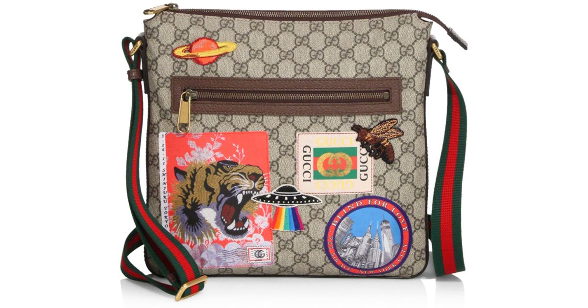 Gucci Men's Supreme Gg Canvas Messenger Bag With Patches IUCN
