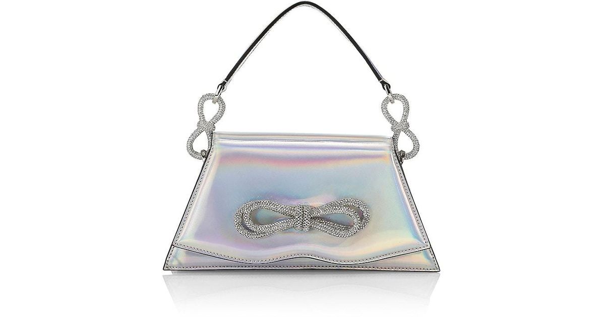 Mach & Mach Samantha Iridescent Leather Top Handle Bag in Silver (White
