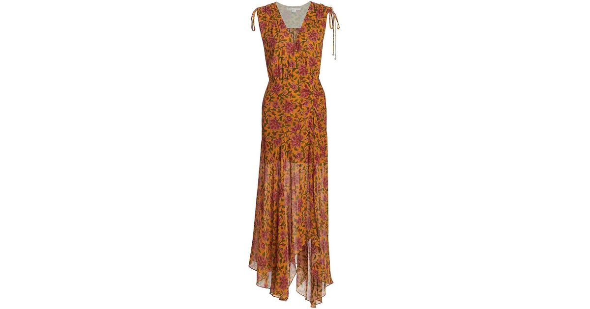 Veronica Beard Dovima Asymmetric Floral Maxi Dress in Brown | Lyst