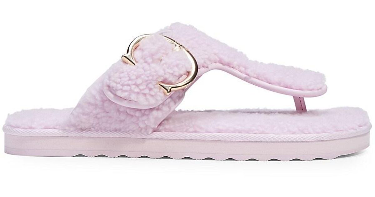 COACH Fur Hollie Shearling Flip-flop Sandals - Save 39% | Lyst