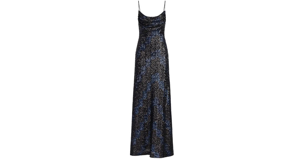 Halston Syrena Wave Sequin Cowl Neck Dress in Blue | Lyst