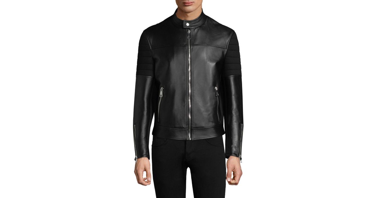 Lyst Neil Barrett Leather Sweatshirt Back Jacket In Black For Men