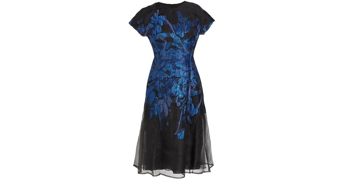 Teri Jon Metallic Floral Knee-length Dress in Blue | Lyst