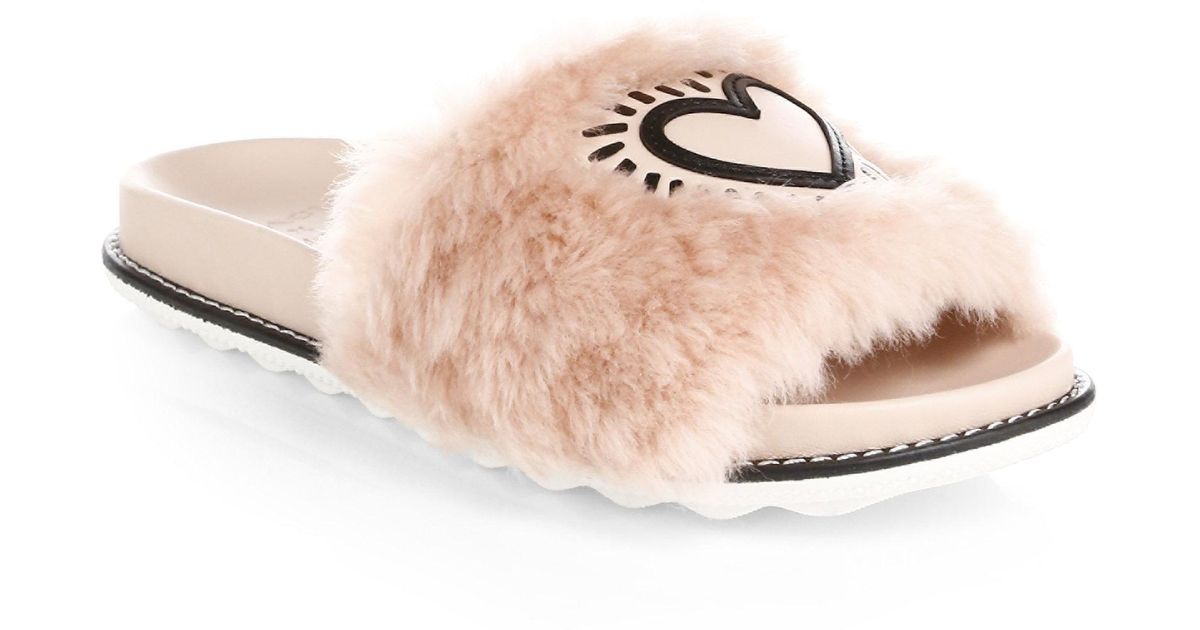 COACH X Keith Haring Fur & Leather Slides in Pink