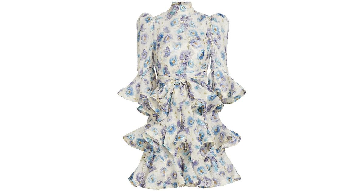 Zimmermann Tama Tiered Belted Minidress in White Lyst