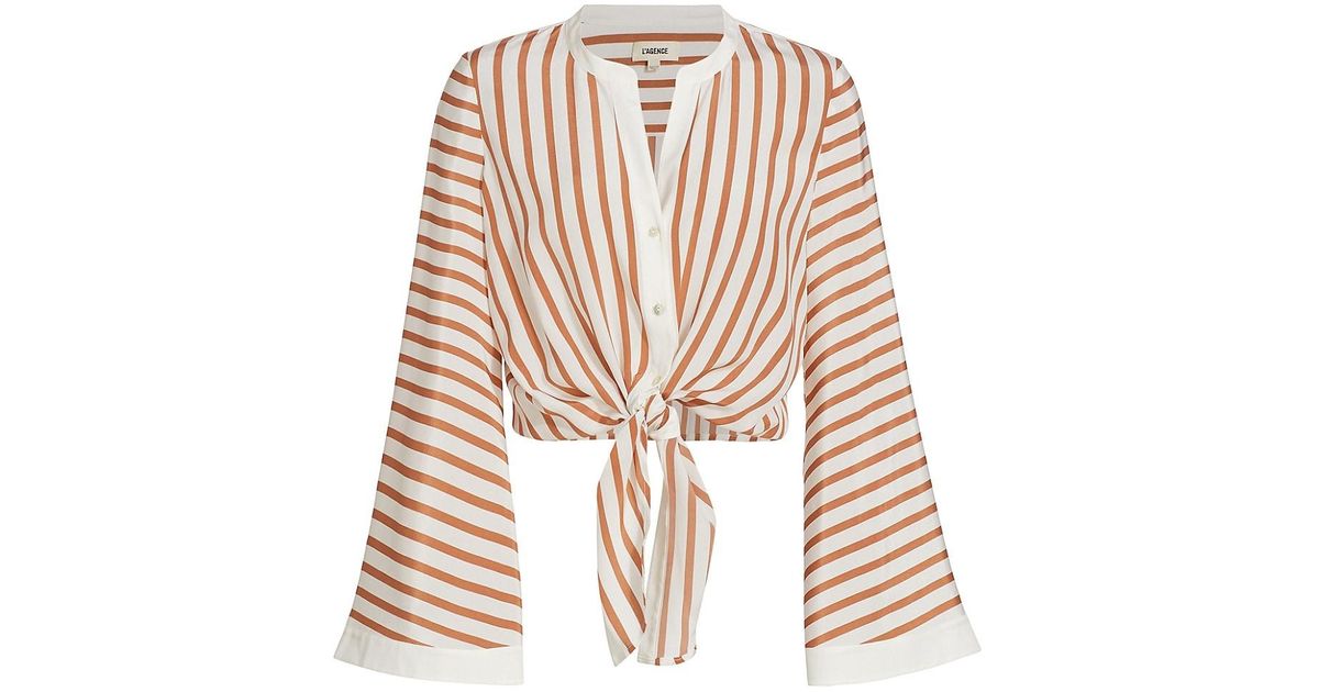 L'Agence Charlize Striped Silk Blouse in Natural | Lyst
