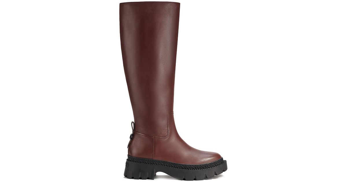 COACH Julietta Leather Kneehigh Lugsole Boots in Brown Lyst