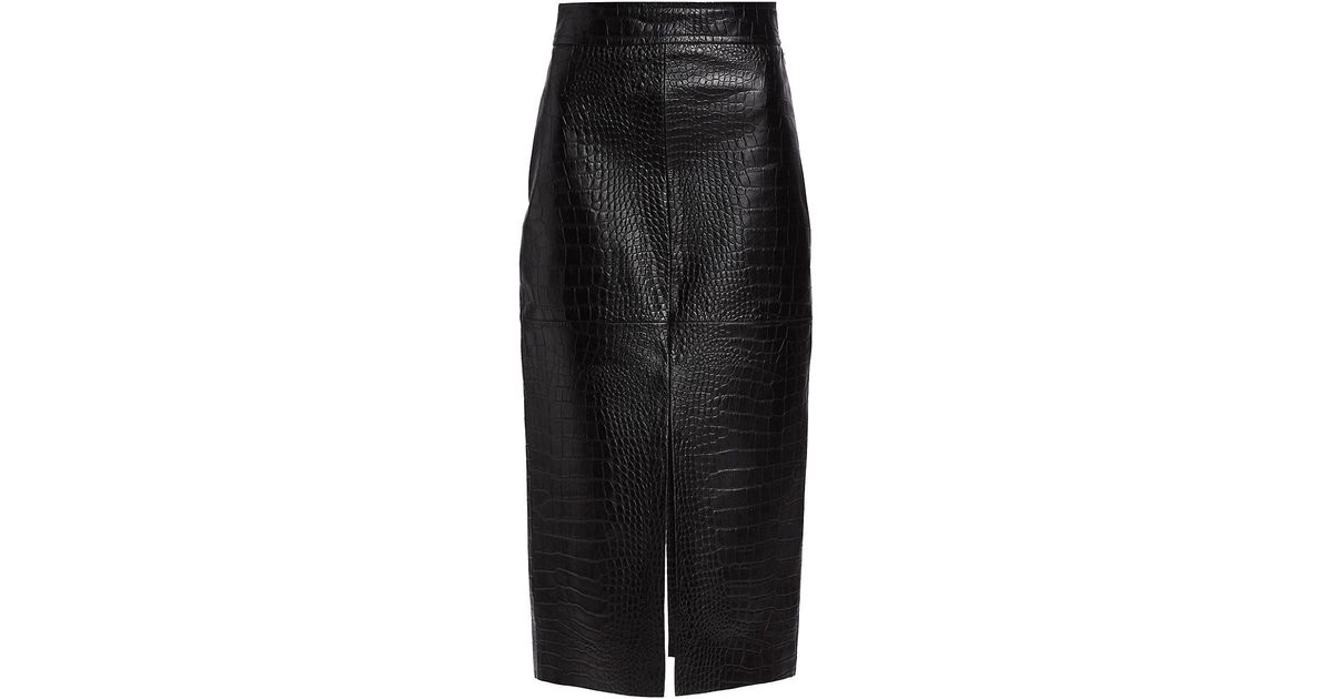 Helmut Lang Croc-embossed Leather Midi Skirt in Black | Lyst
