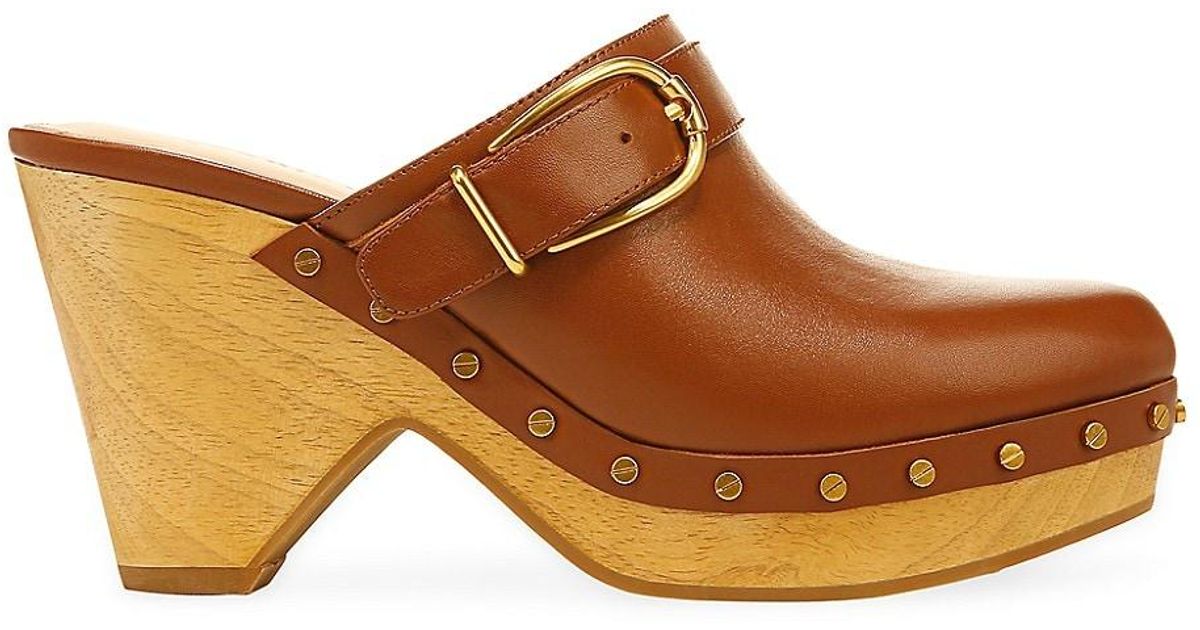 Veronica Beard Hendrix Leather Clogs in Brown | Lyst
