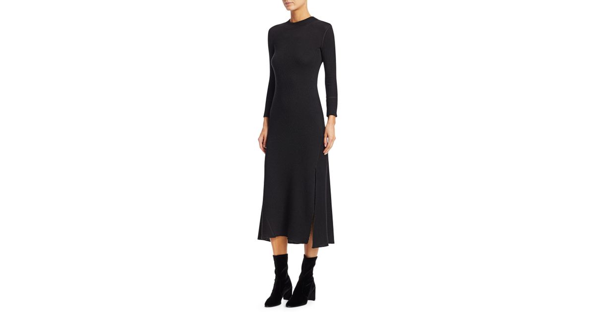 theory ribbed flounce midi dress