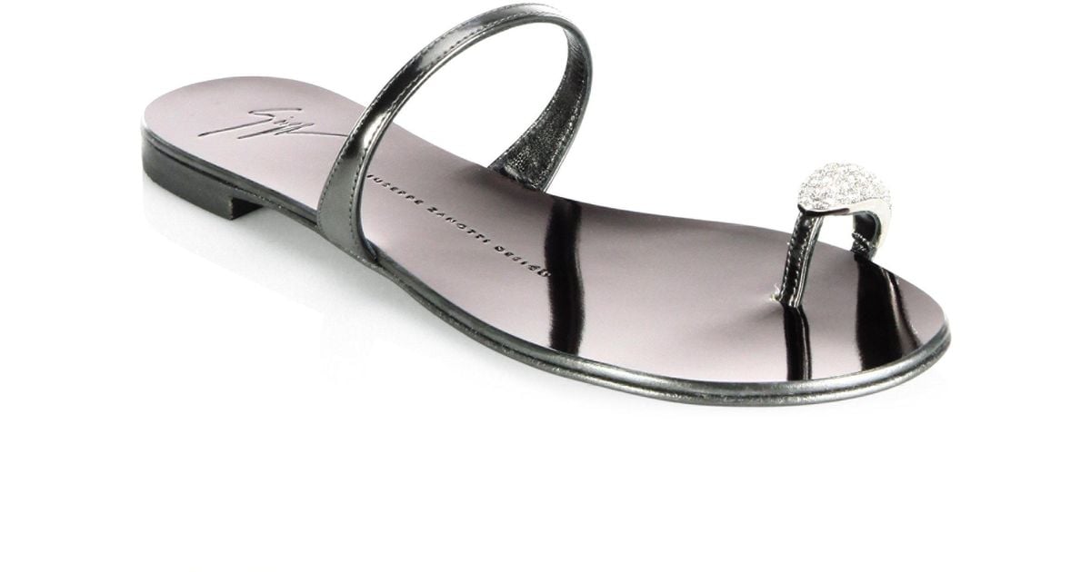 giuseppe zanotti nuvo rock jeweled toe ring leather sandal